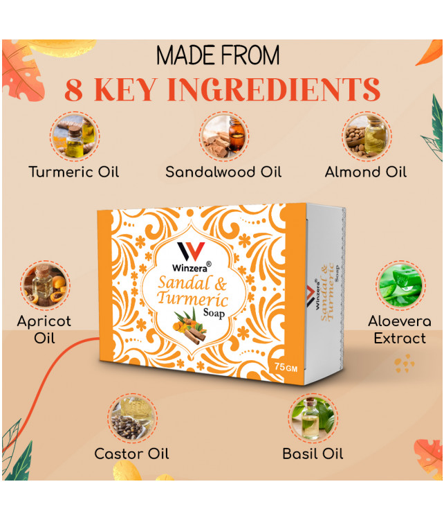 Ayuzera Sandal & Turmeric soap 75 gm (With Turmeric oil , Sandalwood oil)