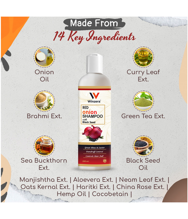 Ayuzera Red Onion Shampoo 200 ml (With Onion Oil and Curry Leaf Ext)